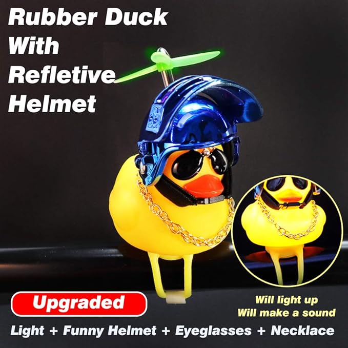 wonuu Rubber Duck Toy Car Ornaments Yellow Duck Car Dashboard Decorations Squeeze Duck Bicycle Horns with Propeller Helmet