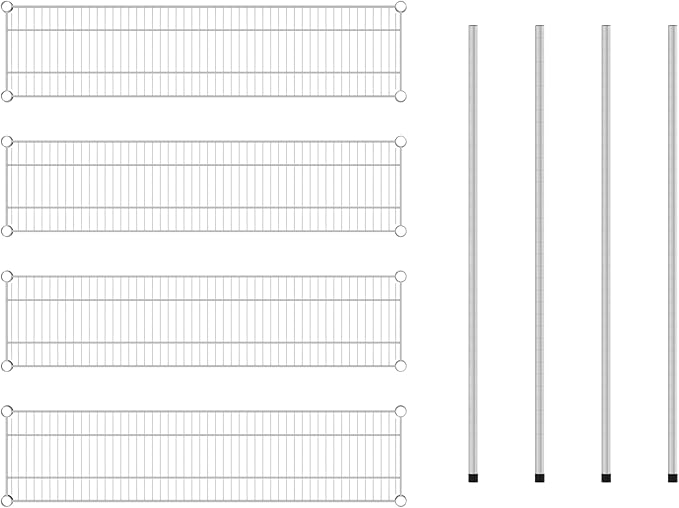 Commercial NSF Listed Chrome Stationary Wire Shelving Kit 12" x 48" x 54", with 4 Shelves Perfect for Warehouse, Walk-in Refrigerator, Freezer, Grocery Store, Restaurant, Dishroom