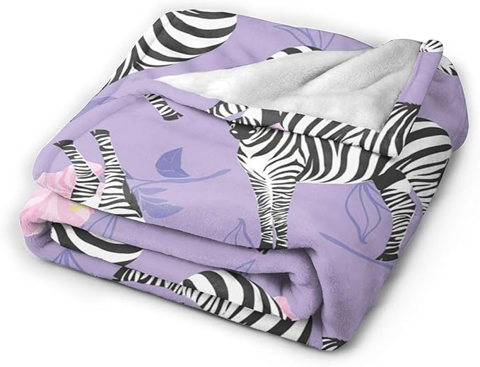 Zebra Blanket Super Cozy Soft Warm Plush Fluffy Flower Stuff Gifts for Women Girls Fleece Flannel Gift Blankets for Kids Adults 60"X50"