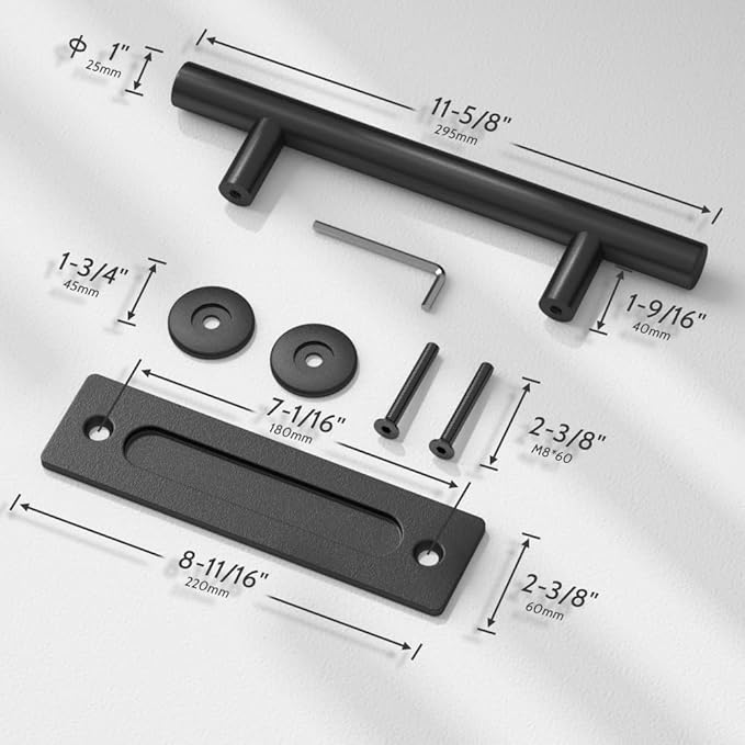 SKYSEN 2 Pack 12" Barn Door Handles, Sliding barn Door Pull Handle, No Gap Flat Plate Design- Heavy Duty- Round- Easy to Install- Matt Black (681-2)