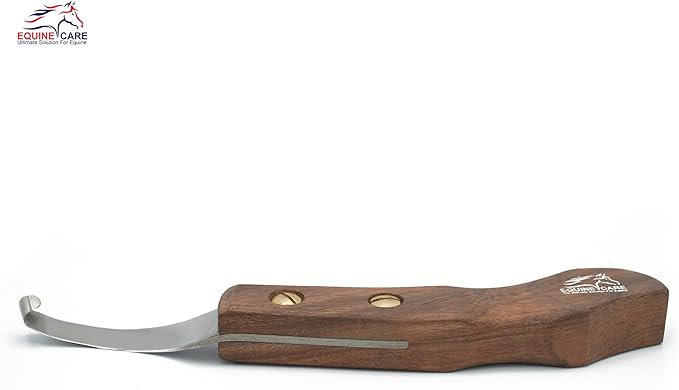 Equine Care Left-Handed Hoof Knife – Ultra-Sharp J2 Steel Blade | Professional Farrier Hoof Knife & Horse Hoof Trimmer | Ergonomic Wooden Handle for Horses & Livestock Hoof Care