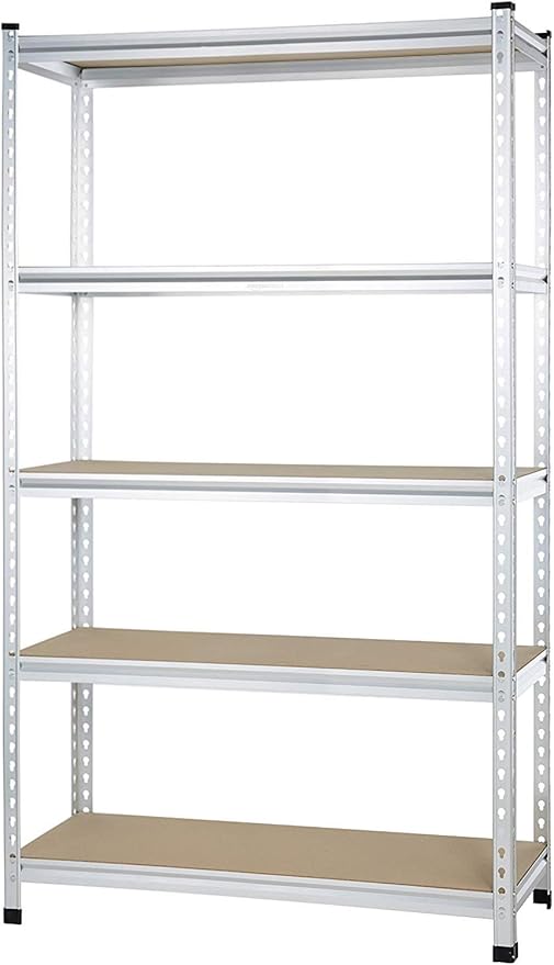 Amazon Basics 5-Tier Medium Duty Storage Shelving Single Post Press Board Shelf - 48 x 18 x 72 Inches, Aluminum