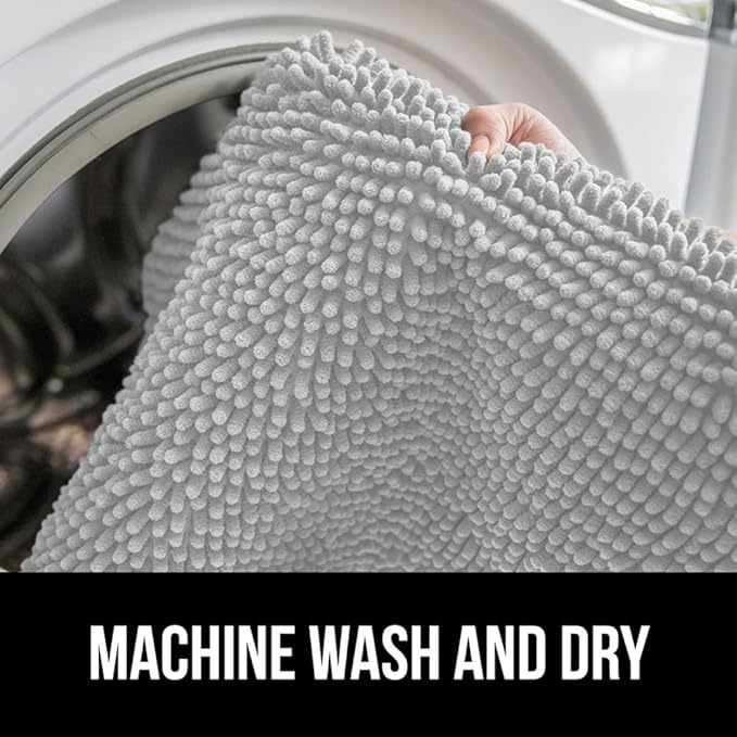 GORILLA GRIP Bath Rug Mat 30x20, Soft Absorbent Chenille, Quick Dry Microfiber Mats, Rubber Backing Washable Shower Floor Rugs, Bathmat Runner, US Designed Bathroom Home Decor Accessories Light Gray