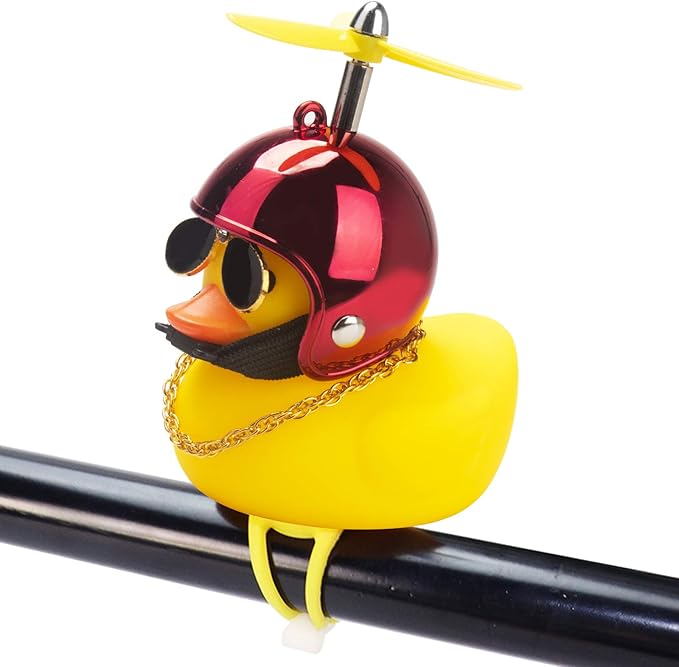 wonuu Rubber Duck Toy Car Ornaments Yellow Duck Car Dashboard Decorations Squeeze Duck Bicycle Horns with Propeller Helmet