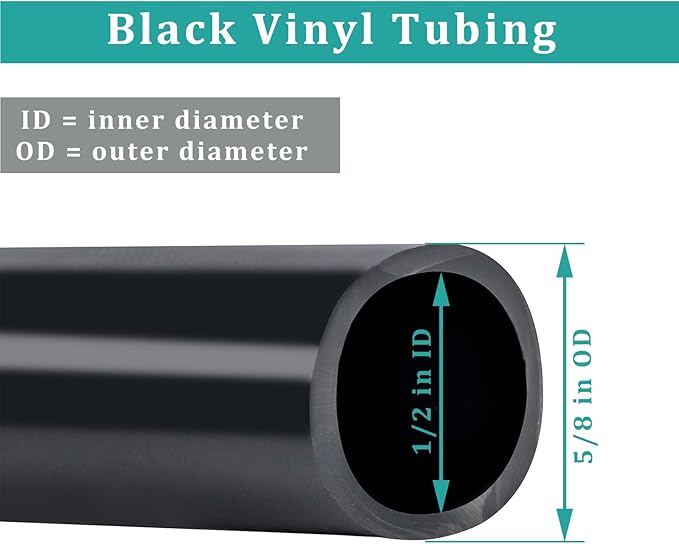 1/2" id - 100ft Black Vinyl Tubing Flexible PVC Tube Hybrid Hose Transfer Water Fuel Gas for Pond Fountain Garden Waterfall, Durable and Safe, with 2 Hose Clamps