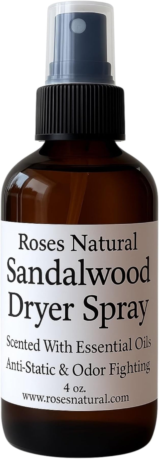 Natural Dryer Ball Spray, 4 oz, Patchouli, Lavender,Essential Oil Laundry Refresher, Fabric Freshener for Clothes, Linens & Wool, Anti-Static & Odor Neutralizer, Made in the USA (Sandalwood)