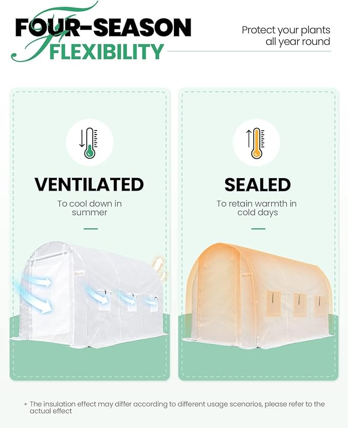 KING BIRD Premium 10x6.6x6.6FT Greenhouse for Outdoors, Large Walk-in Heavy Duty Galvanized Steel Frame, Mesh Door Screen Window Tunnel Hoop Garden Plant Winter Hot House, with Watering Kits, White