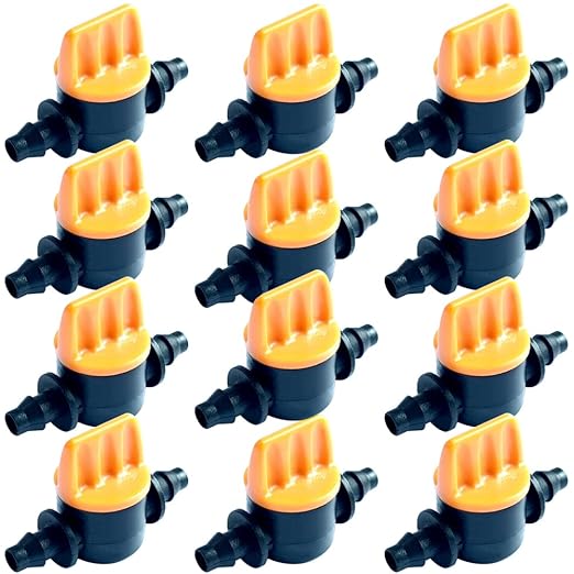 1/4“ Drip Irrigation Shut-Off Switch Valve, Plastic Universal Ball Valve for Drip Irrigation and Tubing Coupling (Black-Pack of 12)