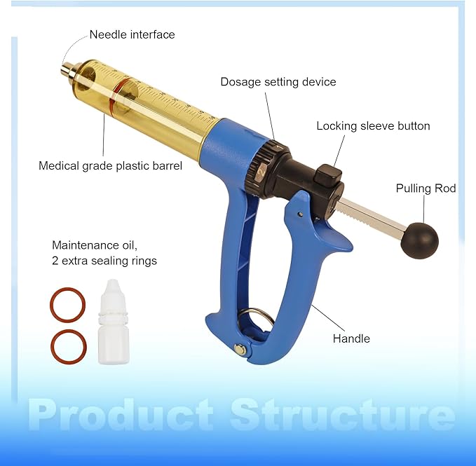 2-Piece Set, RANCH CHOICE 50ML Semi Automatic Livestock Syringe, Dose Adjustable, Continuous Repeating Luer Lock Cattle Syringe for Cow Goat Pig Sheep Hog