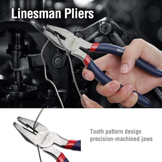 WORKPRO Large Pliers & Wrench Set 6-Piece (10" Water Pump, 10" Slip Joint, 8" Long Nose, 8" Linesman, 6" Diagonal, 8" Adjustable Wrench) for DIY & Home Use, W001329A
