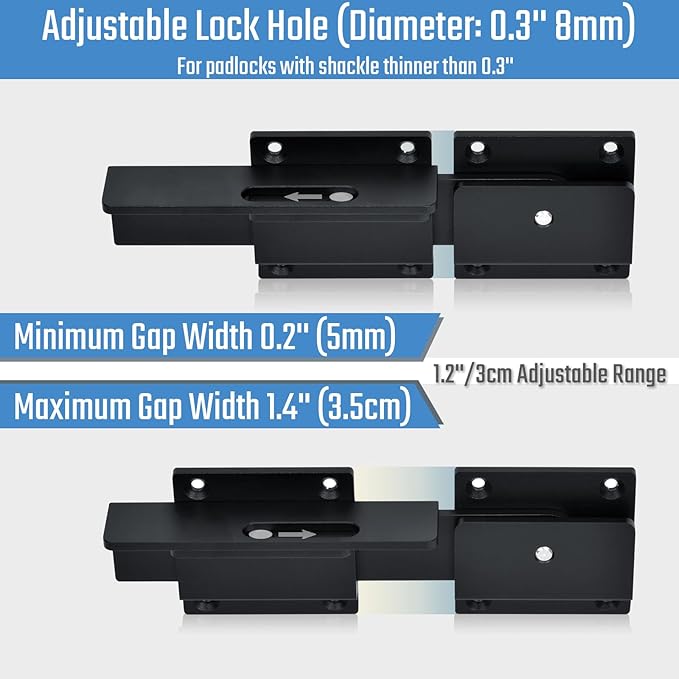 2Pack Flip Gate Latch Lock with Padlock Hole, 3.5mm Aluminum Alloy Door Latch for Outdoor Wooden Fence, Swing Open Gate, Double Gate, Barn Door, Shed, Vinyl Fence, Yard, Black