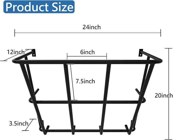 Hay Feeder Goat, 18 Gallon Multiple Sided Goat Hay Rack, Heavy Duty Iron Wall Hay Rack for Sheep with Detachable Grain Tray, Effortless Installation in Farm, Yield