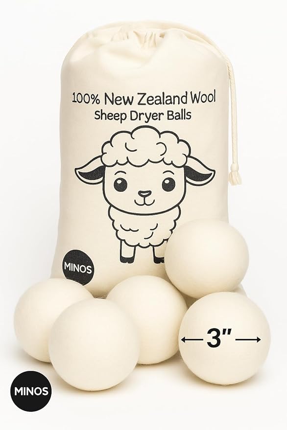 Natural Wool Dryer Balls | Reusable Natural Fabric Softener | Reduces Wrinkles & Drying Time | Large Dryer Balls is a Better Alternative to Plastic Balls and Liquid Softener| Saves Energy (Pack of 6)