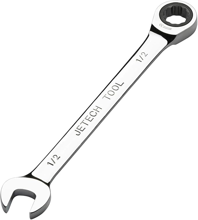 Jetech 1/2 inch Ratcheting Combination Wrench, Industrial Grade Gear Spanner with 12-Point Design, 72-Tooth Ratchet, Forged and Heat-Treated Cr-V Steel, SAE