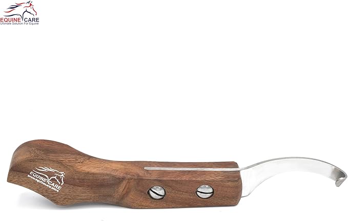 Equine Care Left-Handed Hoof Knife – Ultra-Sharp J2 Steel Blade | Professional Farrier Hoof Knife & Horse Hoof Trimmer | Ergonomic Wooden Handle for Horses & Livestock Hoof Care