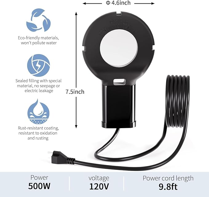 2PCS 250 Watt Bird Bath De-Icer with Thermostat, Cast Aluminum Submersible Chicken Water Heater, Heated Bird Bath, Power Cord 9.8 Ft