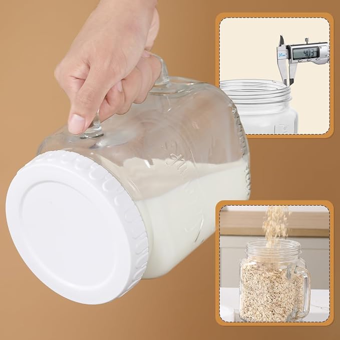 Glass 74 Ounce Mason Jars Wide Mouth Mason Jar Large Square Food Container with Lid for Overnight Oats and Food Storage (2 Pack)