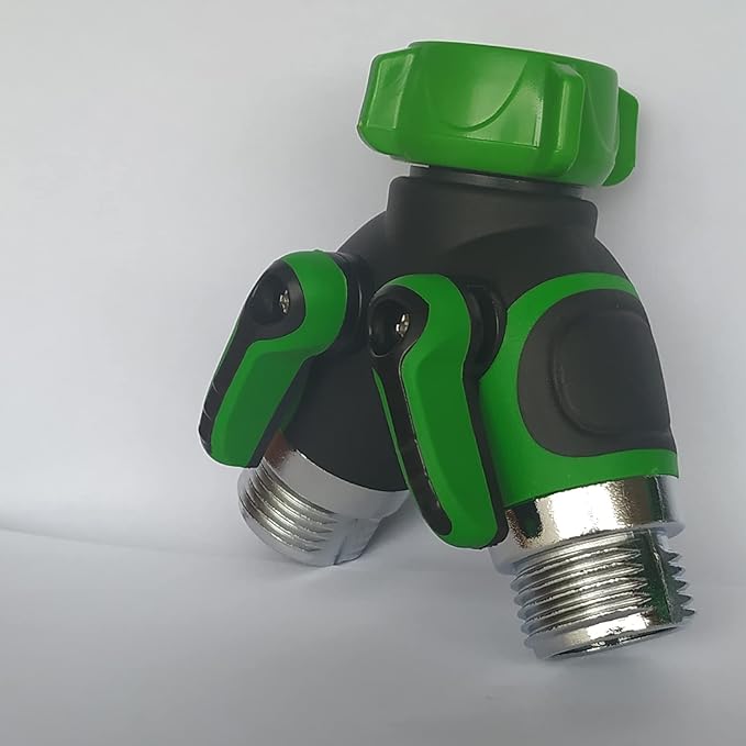2 Way Y Hose Splitter, Garden Hose Connector with Comfortable Rubberized Grip with Outdoor Faucet, 3/4-inch (Light Green, 2-Packs)