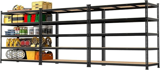 48" W x 24" D x 72" H Garage Shelving Heavy Duty: 5 Tier Metal Storage Shelves - Adjustable Shelving Unit, Utility Rack Shelf for Pantry, Warehouse, Office, Kitchen, Black, 3PCS