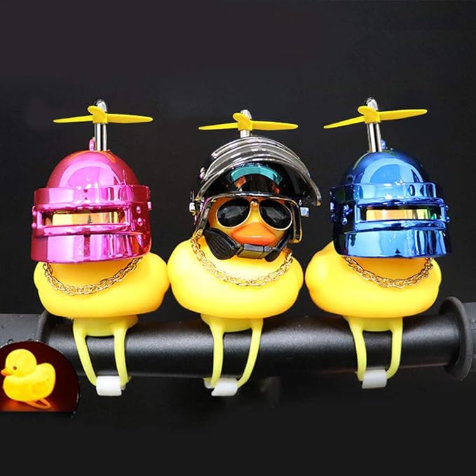 wonuu Rubber Duck Toy Car Ornaments Yellow Duck Car Dashboard Decorations Squeeze Duck Bicycle Horns with Propeller Helmet