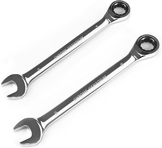 Egofine 7mm Wrench and 9mm Ratchet wrench, Metric Ratcheting Wrench Set, Industrial Grade Gear Spanner with 12 Point Box End, 72-Teeth Ratchet, Chrome Vanadium Steel