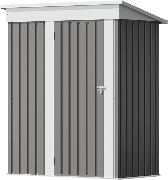 Flamaker 5x3 FT Storage Shed Waterproof Metal Garden Shed with Lockable Door Utility Tool Shed Outdoor Storage for Backyard, Patio and Lawn, Grey