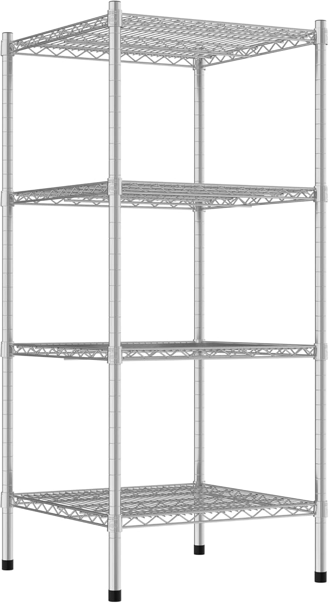 Commercial NSF Listed Chrome Stationary Wire Shelving Kit 24" x 24" x 54", with 4 Shelves Perfect for Warehouse, Walk-in Refrigerator, Freezer, Grocery Store, Restaurant, Dishroom