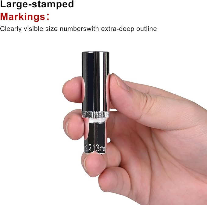 Egofine 10PCS 3/8” Drive Deep Socket Set,Metric Socket Set（10-21mm,6 Point Socket Set With Hanging Bracket,Cr-V Steel