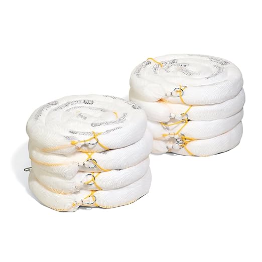 PIG Oil Boom - Oil-Only Absorbent Boom - 8 Pack - 3" x 10' Boom - Absorbs up to 2 gallons per Boom - BOM406