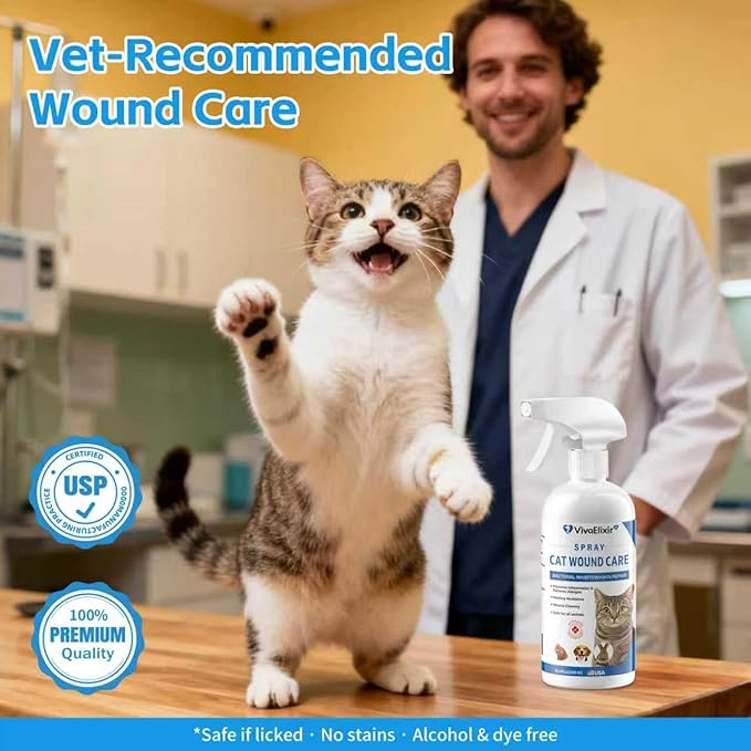 Cat Wound Care Spray - Promotes Wound Healing and Repairs cuts, sores, hot Spots and Irritated Skin - Hypochlorous Acid Formula relieves itching and Irritation, Safe for Licking - 10.14 fl oz
