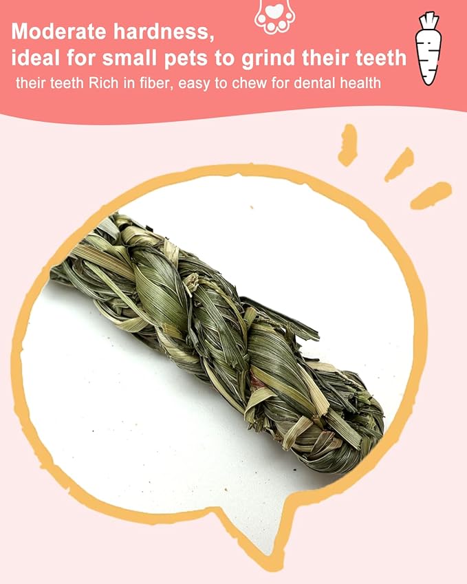 24PCS Timothy Hay Braided Chew Sticks for Small Animals – Natural Molar Treats for Hamsters, Guinea Pigs, Rabbits, Chinchillas, Rats – Teeth Grinding Toys