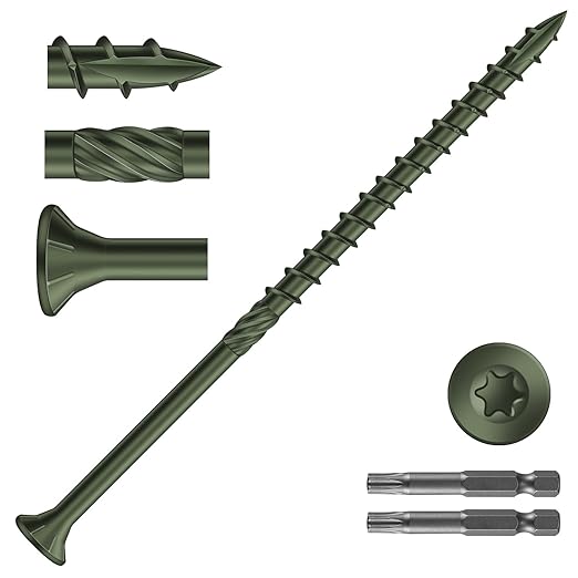 #10 x 4 Inch Deck Screws (309Pcs) 6lb. Carbon Steel, Green, Flat Head, Rust Resistant epoxy Coated, with T25 Star Bit