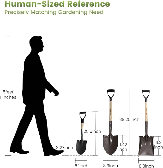 Kylin Multi-Purpose Garden Spade Shovels Set for Digging and Transfer with Durable Hard Wood Heavy Duty Handle (5 Pack)