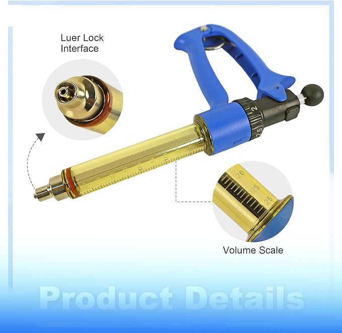 25ML Semi-automatic Livestock Syringe, Adjustable Continuous Repeating Cattle Vaccine Luer Lock Syringe for Cow Goat Sheep Pig