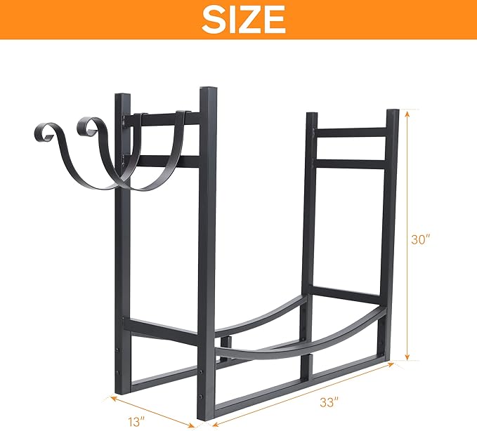 GREEN PARTY Firewood Rack with Kindling Holder, 3ft Heavy Duty Metal Firewood Holder, 30" Tall Indoor/Outdoor Log Rack Wood Holder for Fireplace Kindling Wood Storage and Stove Accessories