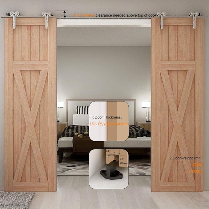 TSMST 13FT Sliding Barn Door Hardware Kit, Stainless Steel, Modern Style, Double Wood Door, 39" Width, 220lbs Weight Capacity