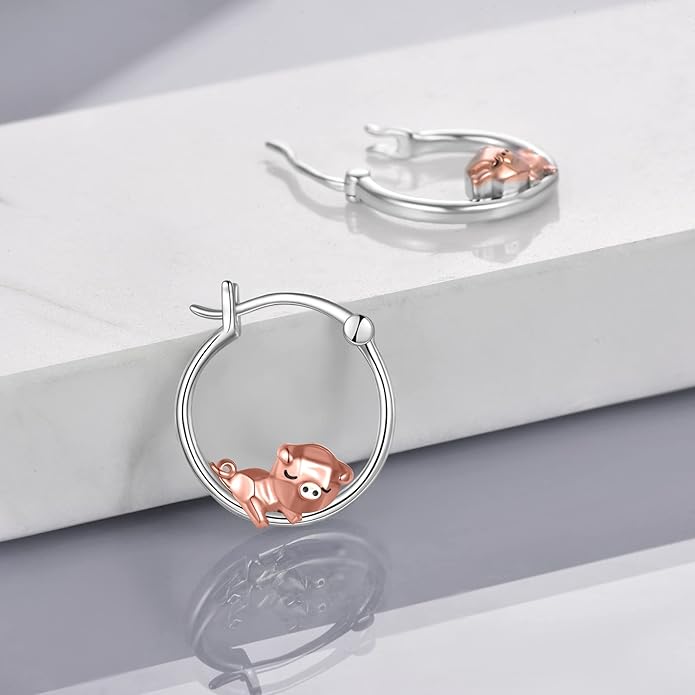 Fox/Pig/Mushroom/Cat Earrings Sterling Silver Cute Hoop Earrings Animal Jewelry Gifts for Women Daughter