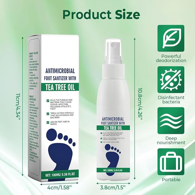 Antimicrobial Foot Spray with Tea Tree Oil, Quick Antiperspirant to Remove Foot Odor and Refreshing and Comfortable (3)