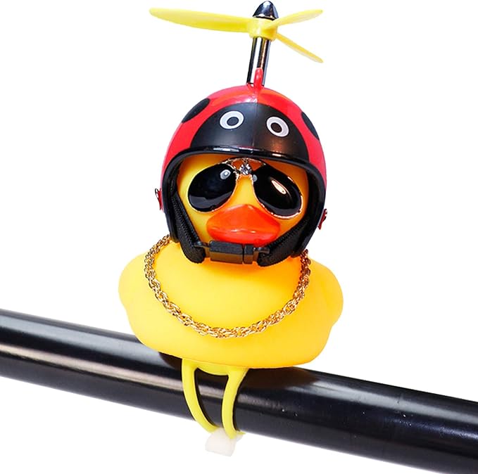 wonuu Rubber Duck Toy Car Ornaments Yellow Duck Car Dashboard Decorations Squeeze Duck Bicycle Horns with Propeller Helmet