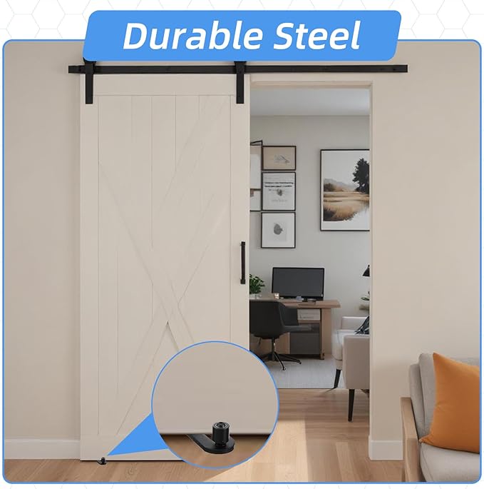 4 Pcs Black Sliding Barn Door Floor Guide Flush Design Wall Mount Bottom Adjustable Roller Flat Non Scratch Barn Door Hardware Kit (2 Assemble Setup Options)