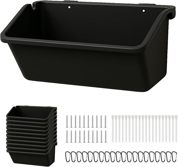 10 Pack Hanging Goat Feeder & Duck Feed Trough, 5 Qt Fence Mounted Livestock Manger – Heavy Duty Plastic Mineral Bucket & Waterer for Sheep, Piglets, Deer & Poultry.