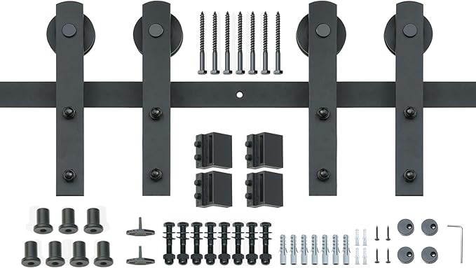 VEVOR 8FT Double Door Sliding Hardware Set, Supports up to 330LBS, Compatible with 3.7-4.3FT Width & 1.3"-1.8" Thickness Door Panels, Includes Quiet I-Shaped Rollers