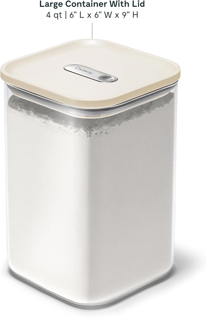 Caraway 4qt Glass Airtight Food Storage Container with Lid – Non-Toxic, BPA-Free Kitchen Storage Container – Stackable, Space-Saving Airtight Container for Dry Goods and More - Cream
