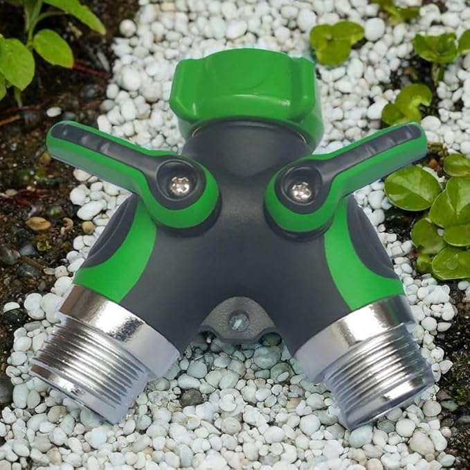 2 Way Y Hose Splitter, Garden Hose Connector with Comfortable Rubberized Grip with Outdoor Faucet, 3/4-inch (Light Green, 2-Packs)