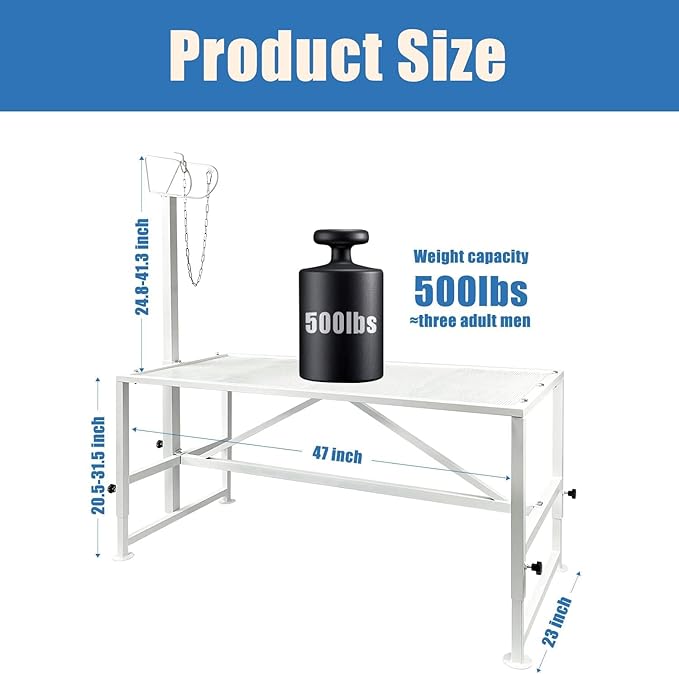 Goat Milking Stand Goat Stand Sheep Stand for Trimming Metal Livestock Stand with Adjustable Headpiece Goat Shearing Livestock Stand Height Adjustable, White
