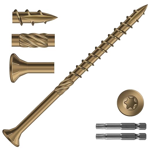 #10 x 3 Inch Deck Screws (405Pcs) 6lb. Carbon Steel, Yellow, Flat Head, Rust Resistant epoxy Coated, with T25 Star Bit