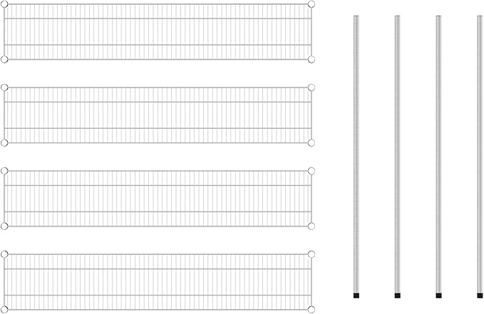 Commercial NSF Listed Chrome Stationary Wire Shelving Kit 12" x 60" x 54", with 4 Shelves Perfect for Warehouse, Walk-in Refrigerator, Freezer, Grocery Store, Restaurant, Dishroom