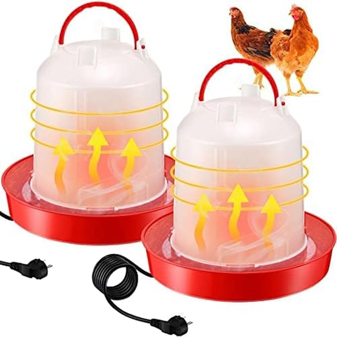 Heated Chicken Waterer for Winter 6L/1.5Gallon, Thermostatically Controlled Heated Poultry Waterer, Red Plastic Water Dispenser with Heater for Chicks Ducks Livestock