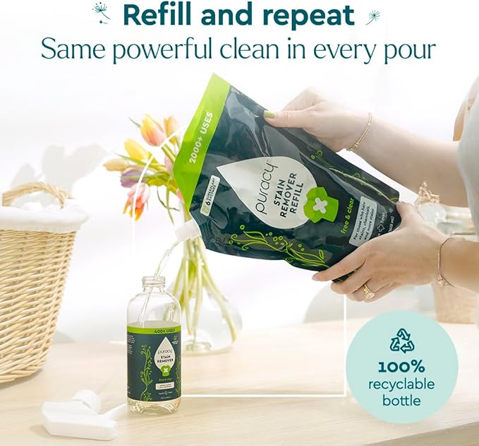 Puracy Stain Remover, Travel and Laundry Stain Cleaner for Clothes, Baby Essentials, Kids Stains, Oil and Fabric Spot Cleaner, Unscented (Stain Remover Spray, 12 fl oz)