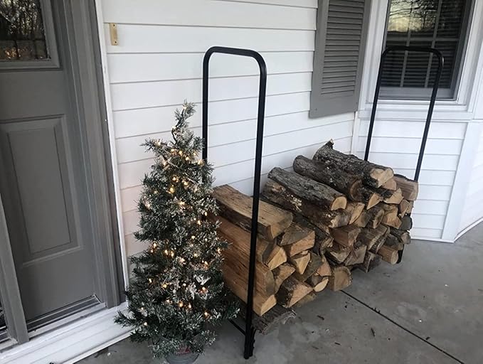 Rocky Mountain Goods 4 ft Firewood Rack - Outdoor/Indoor Wood Storage Holder - Heavy Duty Steel Log Rack - Easy Install in Minutes - Included Hardware - Keeps Firewood Up and Dry
